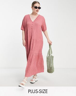 Lola May Plus v-neck tiered smock dress in dusty pink