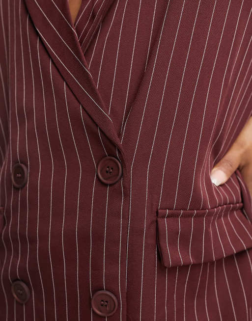 Lola May Plus - Vestito blazer sartoriale bordeaux gessato, 3 di 4