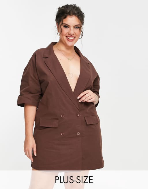 Lola May Plus - Vestito stile blazer corto marrone