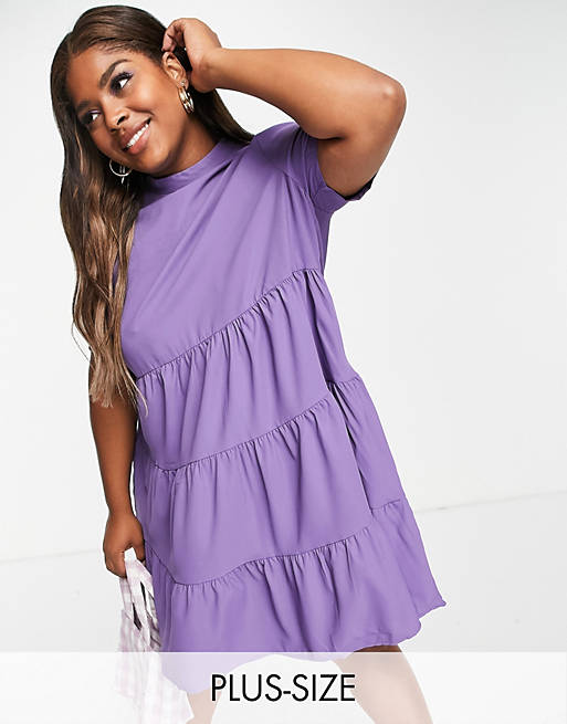 Lola May Plus violet tiered smock dress in purple