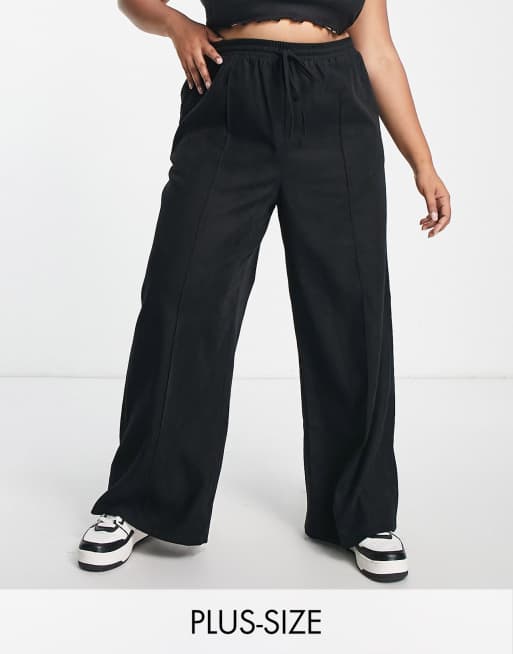 Lola May Plus wide leg drawstring trousers in black | ASOS