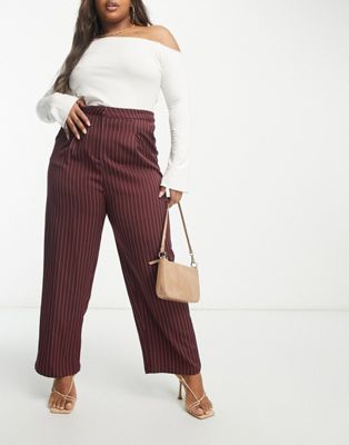 Lola May Plus wide leg trousers in burgundy pin stripe - ASOS Price Checker