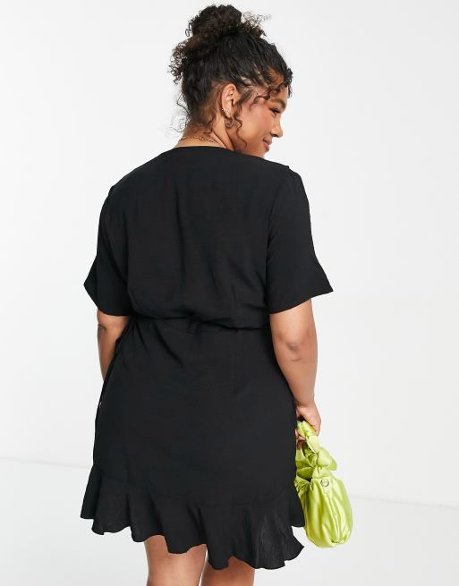 Black frill detail wrap dress hotsell