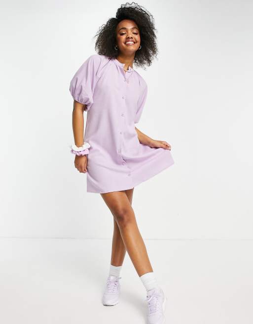 Lola May puff sleeve shirt dress in lilac