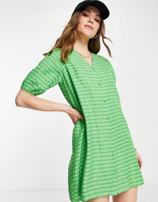 Lola May oversized button through smock dress in green check - ASOS Price Checker