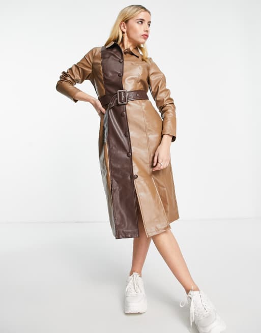 Lola May - Robe chemise en similicuir à empiècements