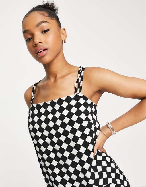 Lola May - Robe courte à bretelles croisées et motif damier, 3 de 4