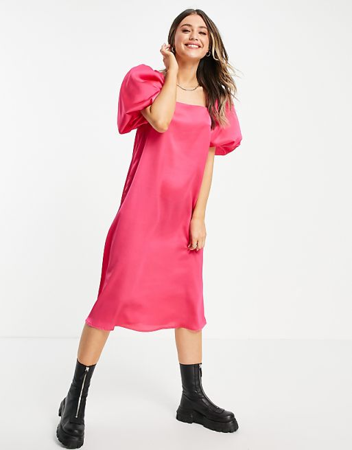 Lola May Robe mi longue manches bouffantes Rose vif Lola May Robe mi longue manches bouffantes Rose vif