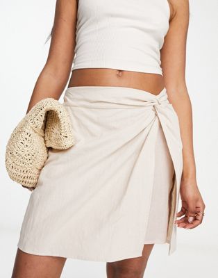 ruched front mini skirt in stone-Neutral