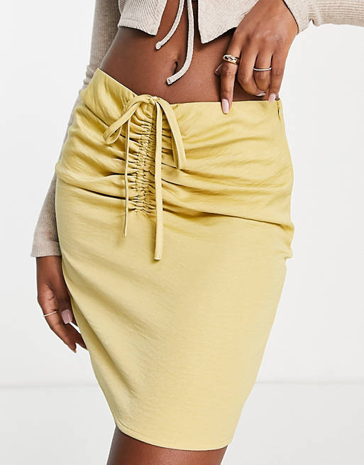 Lola May ruched strappy detail mini skirt in lemon