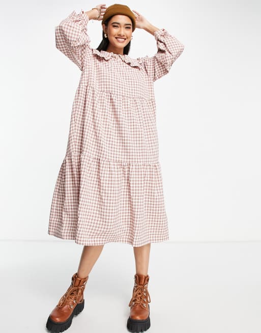 Lola May ruffle collar midi smock dress in gingham | ASOS