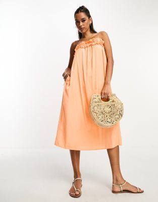 Lola May ruffle trapeze dress in orange