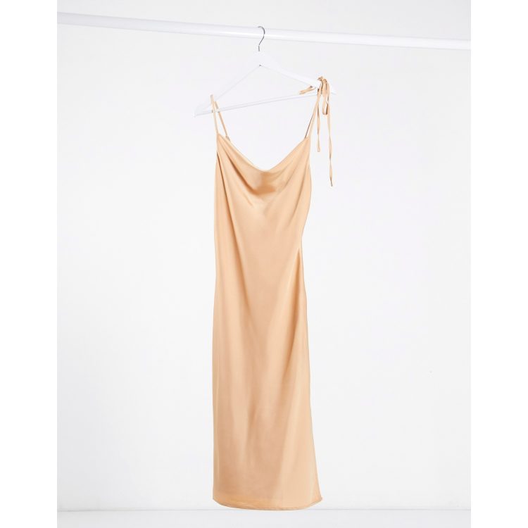 Lola May Satin Cami Strap Maxi Dress In Silver