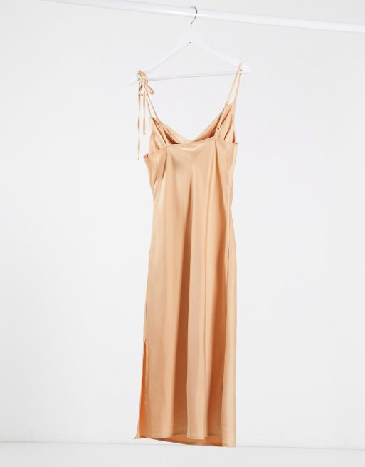 Lola May Satin Cami Strap Maxi Dress In Silver