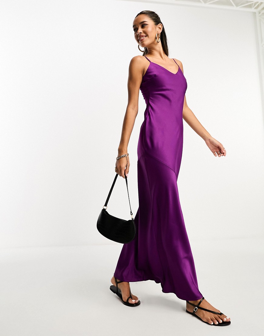 Lola May satin cami strap maxi dress in purple