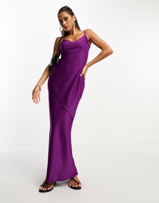 Lola May satin cami strap maxi dress in purple | ASOS