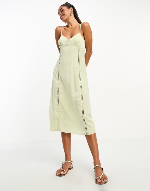 Lola May satin cami strap midi dress with cut out detail in sage ASOS