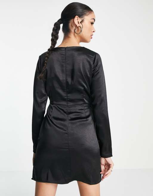Lola May satin cutout mini dress in black, 2 of 4