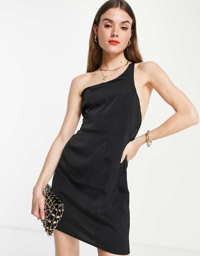 Lola May satin double strap back mini dress in black