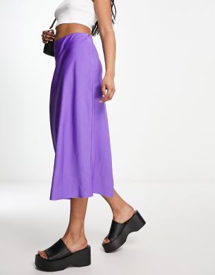 satin midi skirt in purple