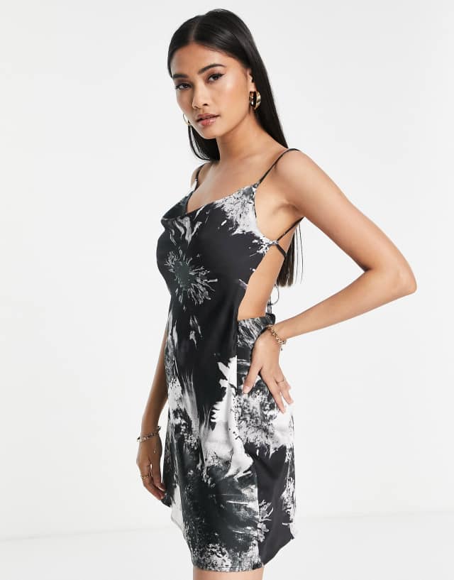 Lola May satin mini dress in marble print