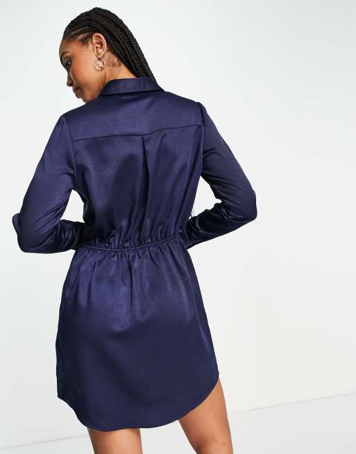 Navy satin cheap shirt dress