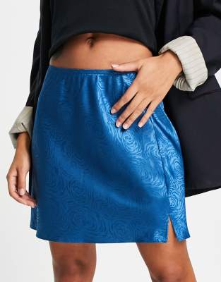 Lola May satin mini skirt in blue flower jacquard