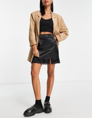 Lola May satin mini skirt in floral jacquard with lace trim - ASOS Price Checker