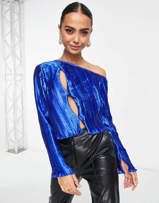 Lola May satin off shoulder cut out detail top in cobalt blue | ASOS