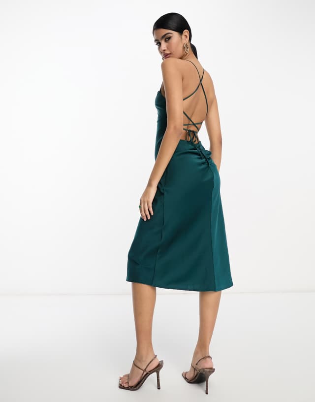 Lola May satin strappy back midi dress in teal