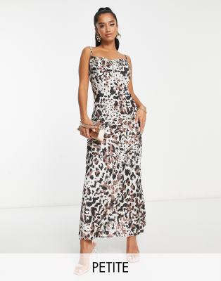 Lola May satin tie back maxi dress in leopard print-Brown