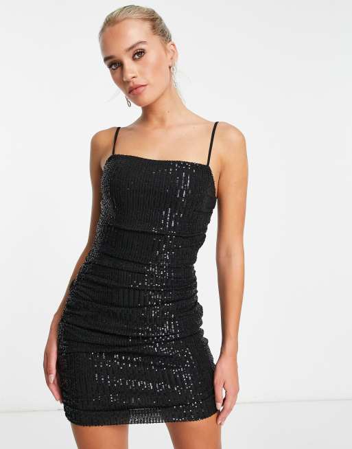 Lola May sequin strappy back mini dress in black