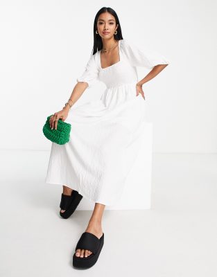Lola May shirred bust midi smock dress in white - ASOS Price Checker