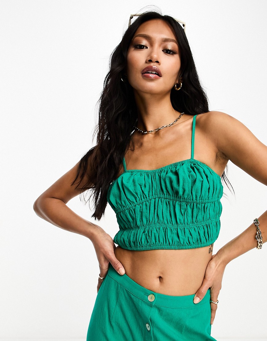 Lola May shirred cami strap crop top co-ord in teal-Blue