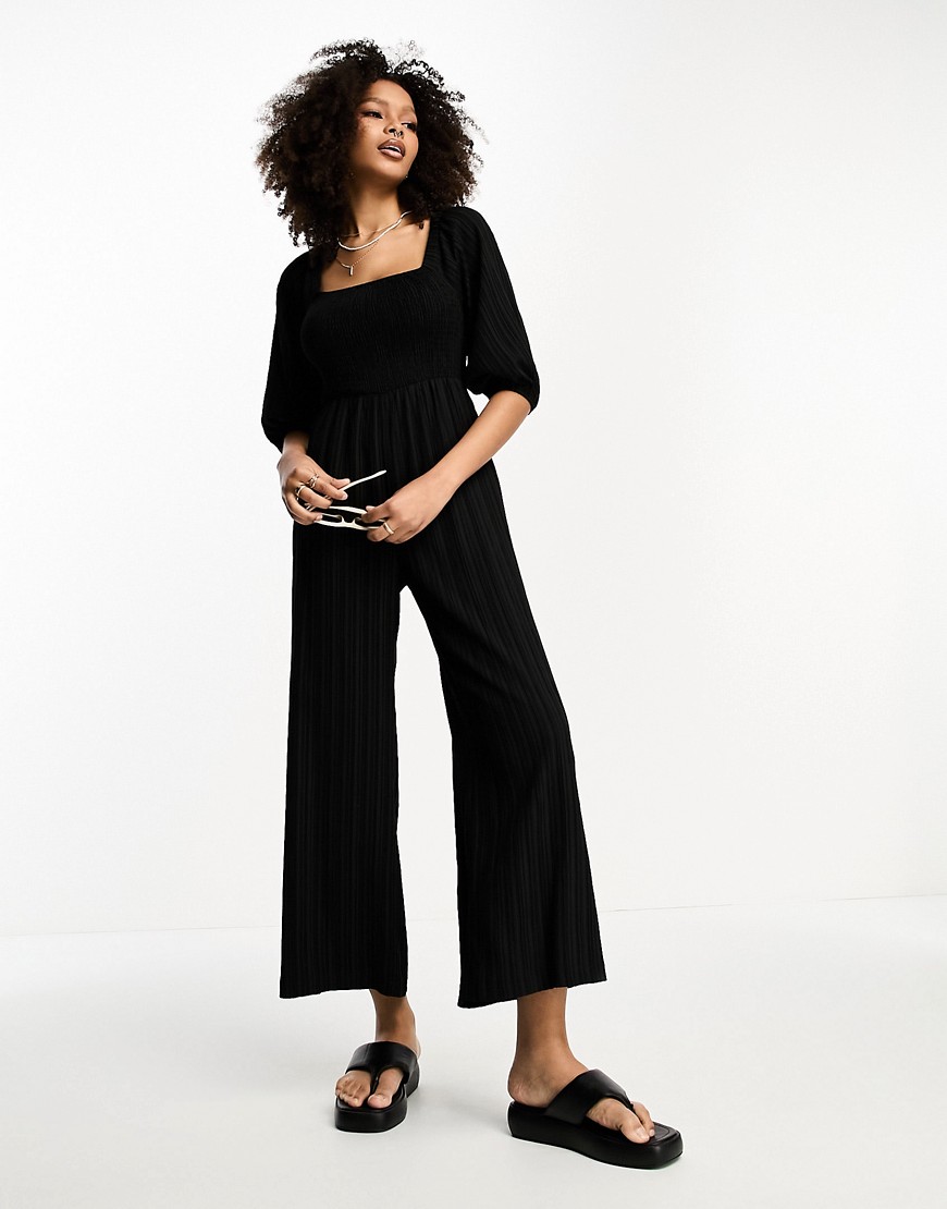 Lola May shirred tie back jumpsuit in black
