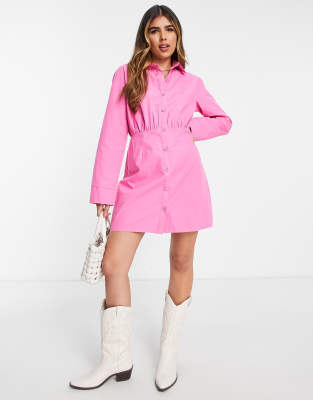 Lola May shirt dress in hot pink - ASOS Price Checker