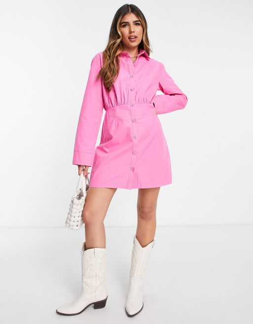 Lola May shirt dress in hot pink | ASOS