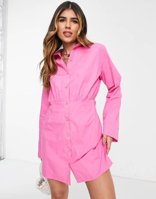 Lola May long sleeve polo shirt dress in pink