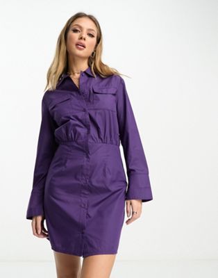 shirt dress with cinched waist in purple