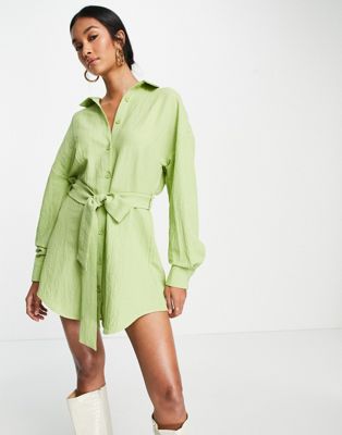 Lola May shirt dress with tie waist in lime