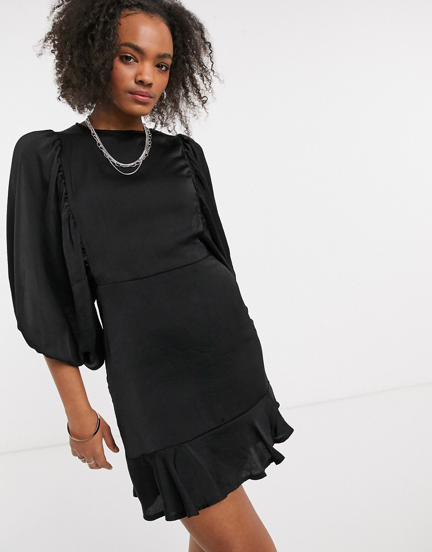 Lola May skater dress with volume sleeve in black