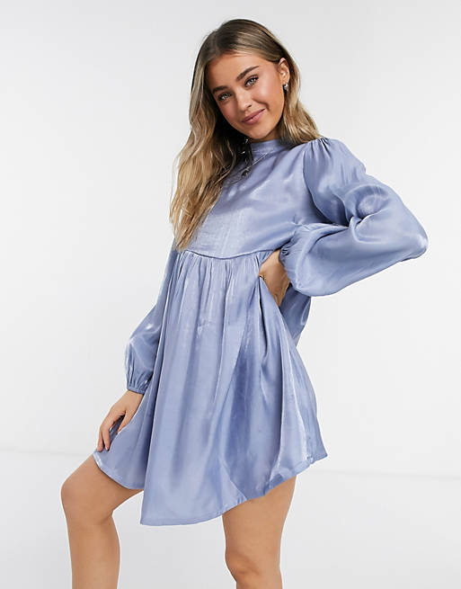 Lola May smock dress with volume sleeves in blue
