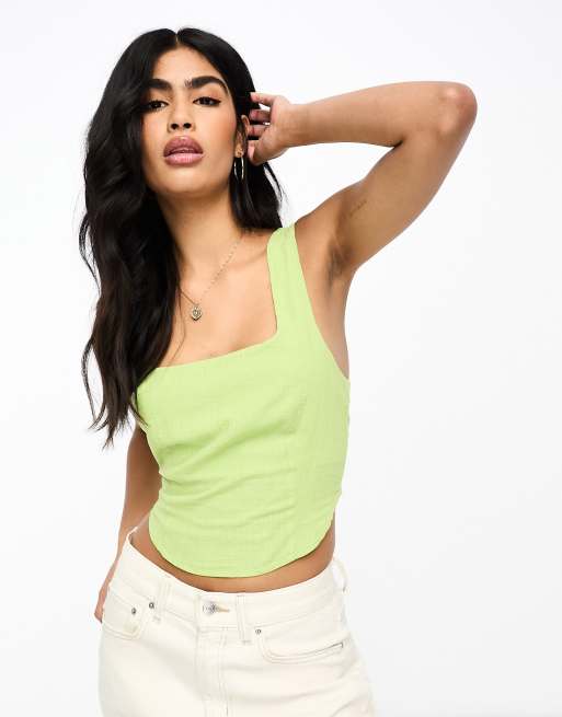 Lola May square neck tie back top in green (part of a set)