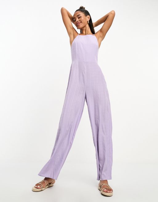 Lola May square neck wide leg jumpsuit with tie back in lilac