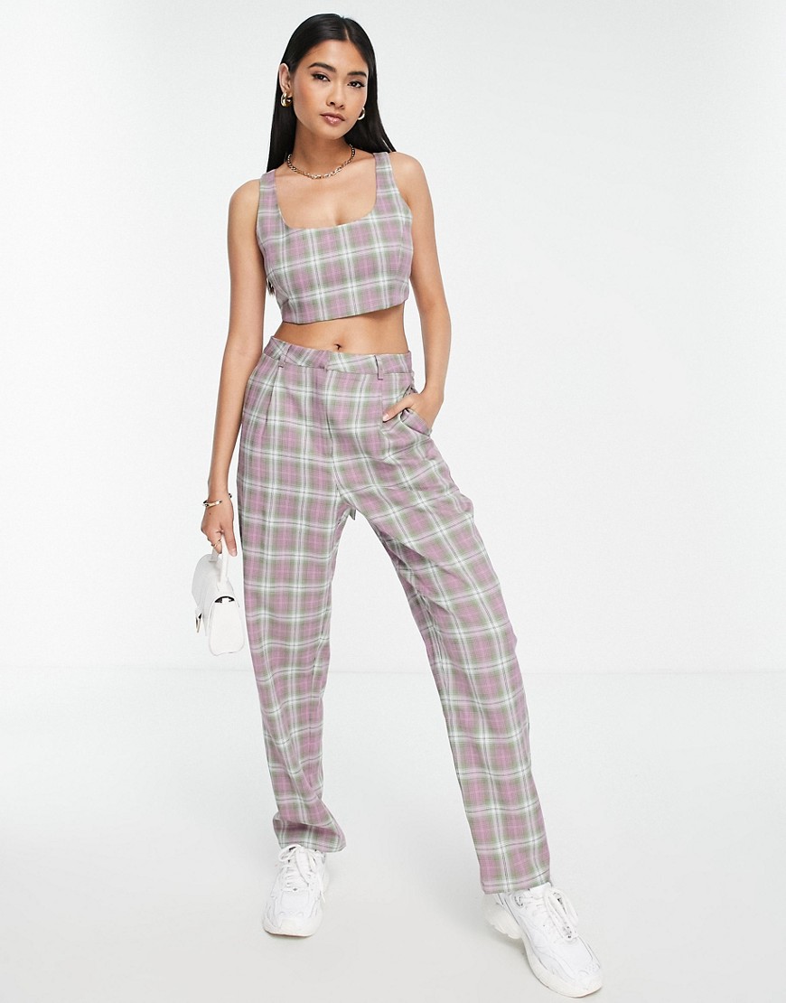 Lola May straight leg pants in check - part of a set-Multi