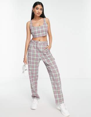 Lola May Lola May straight leg trousers co-ord in check-Multi