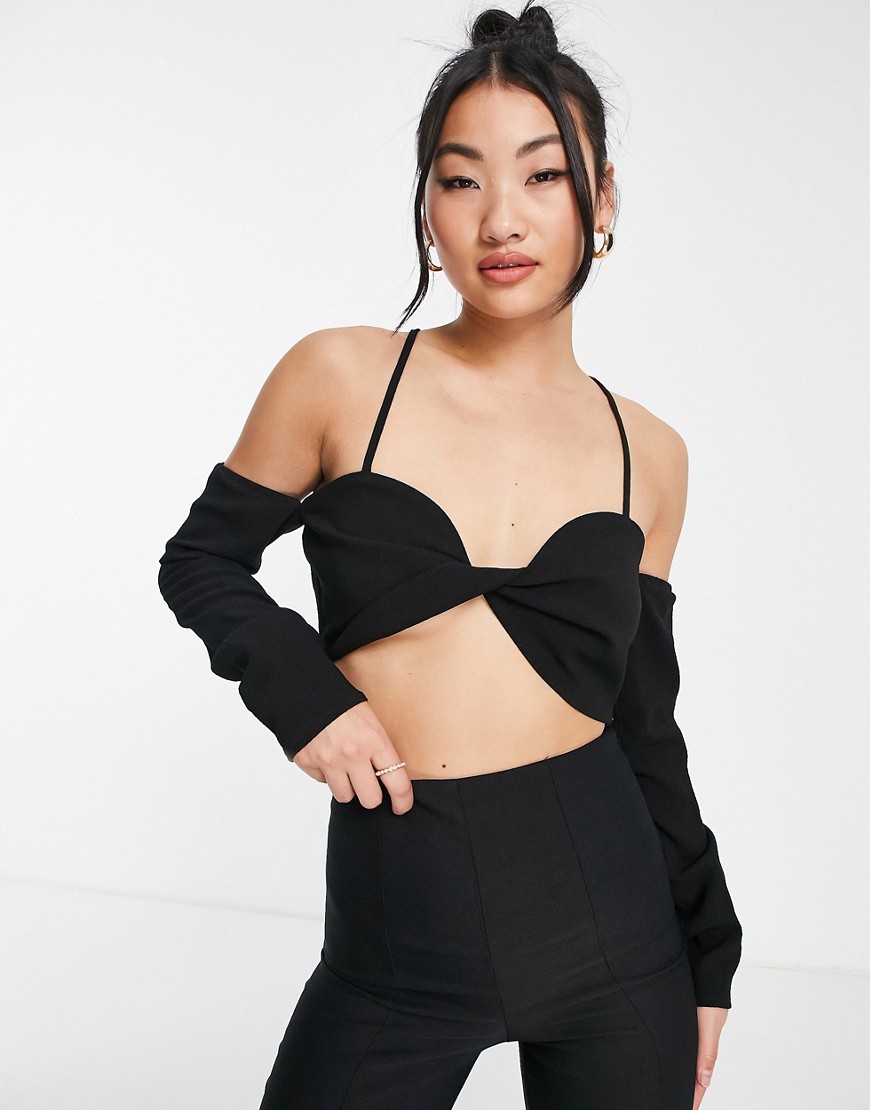 Lola May strappy front crop top in black