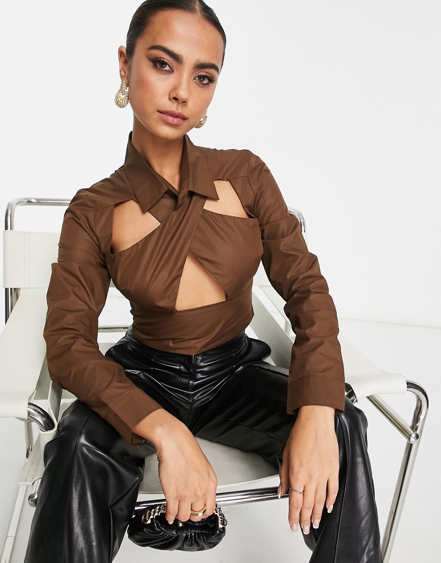 Lola May strappy open back top in brown
