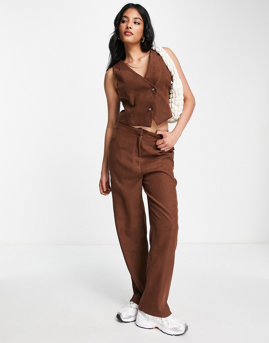 Lola May tailored trousers co-ord in chocolate brown