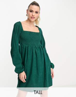 Lola May Tall Baby Cord Mini Dress In Forest Green